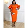 AOMEI Vestidos de fiesta modestos para mujer Naranja Mangas cortas acampanadas Paquete Cadera Bodycon Mujer africana Noche Celebrar vestidos de cumpleaños