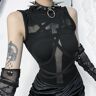 Dollskill Chaleco gótico Cyberpunk para mujer, ropa de calle Harajuku Sexy Emo Alt Cross Strap, camisetas cortas sin mangas con cuello redondo de manga corta para mujer