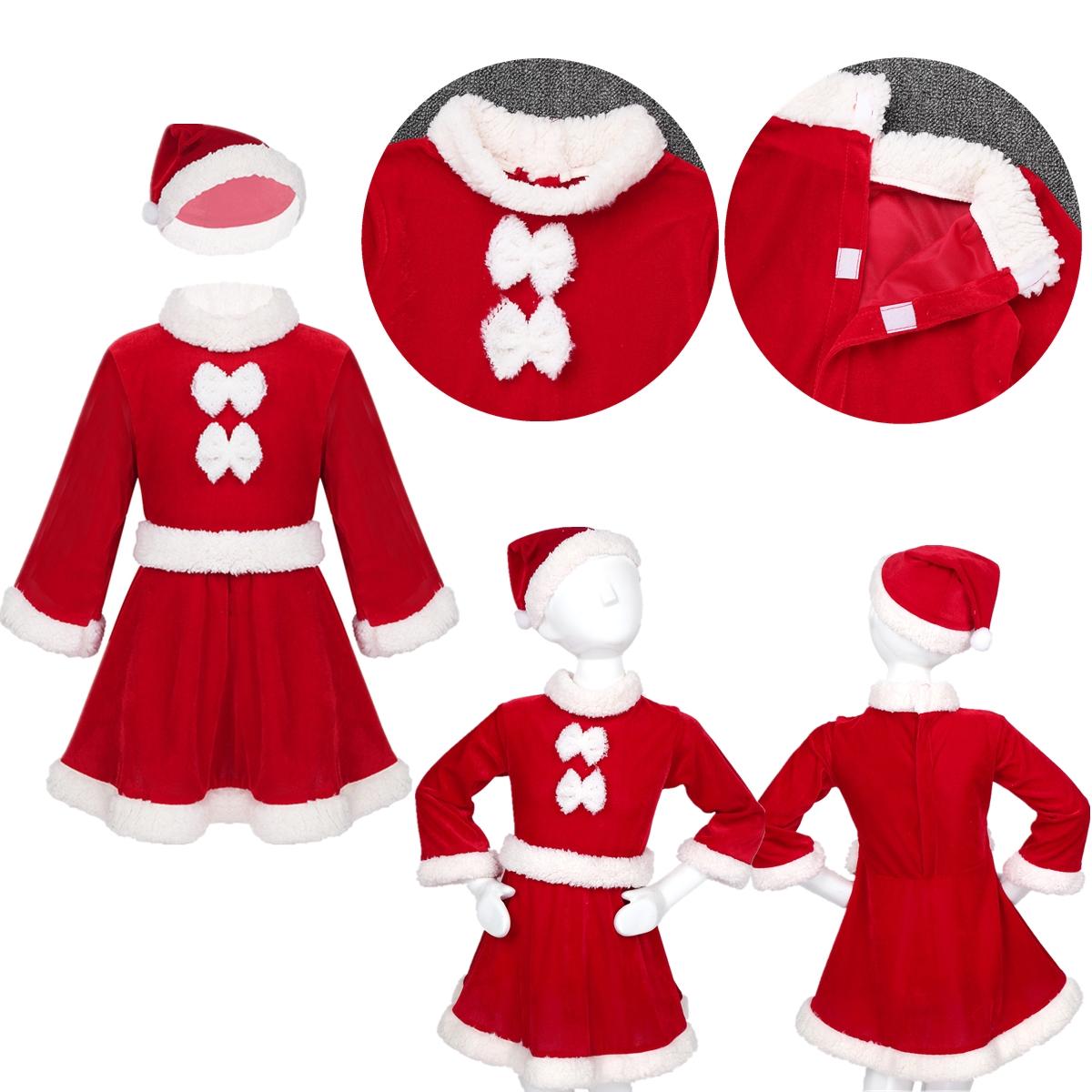 iEFiEL Disfraz de Papá Noel para niña, vestido de Navidad, fiesta de Navidad, disfraz de Papá Noel, vestido de terciopelo