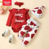 hibobi Toddler Letter Printed Romper & Pants with Headband & Hat