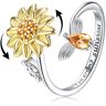 POMOiii Anillo de ansiedad de girasol a la moda para mujer, joyería para fiesta y boda, delicado anillo de dedo de circonia de cristal de acero inoxidable ajustable