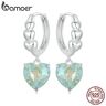 Pendientes Bamoer de Plata de Ley 925 con forma de corazón verde menta, hebillas chapadas en oro blanco para las orejas para mujeres y niñas, regalo de joyería fina para fiestas