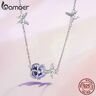 BAMOER-collar con colgante de flor de pensamiento y esmalte púrpura para mujer, de Plata de Ley 925, cadena ajustable para el cuello con mariposa bailando