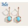 Bolaijewelry Pendientes con cierre de plata de ley 925 con óvalo de turquesa creado, joyería fina de 8x10mm para mujer, esposa, bonito regalo de cumpleaños