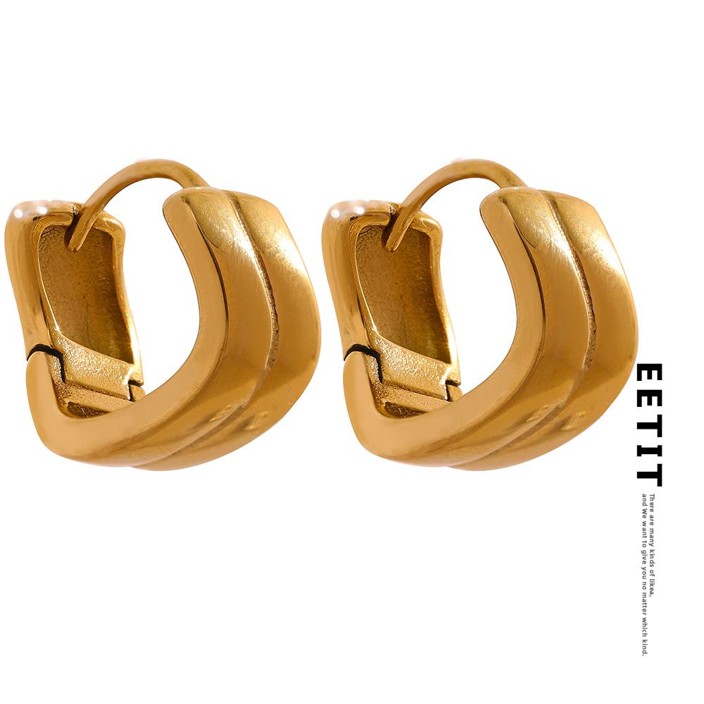 Eetit, nuevos pendientes minimalistas de aro pequeños de acero inoxidable con ondas de Metal Ins, Color dorado geométrico, abalorio resistente al agua, joyería elegante