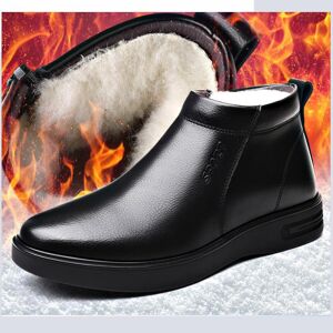 DXKZMCM 2024 botas de cuero genuino para hombres con piel de lana botas de tobillo cálidas de invierno para hombres botas de nieve informales de negocios para hombre