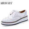 AIRAVATA Mujer Derby Plataforma Pisos Brogue Cuero Con Cordones Clásico Bullock Calzado Mujer Oxford Zapatos