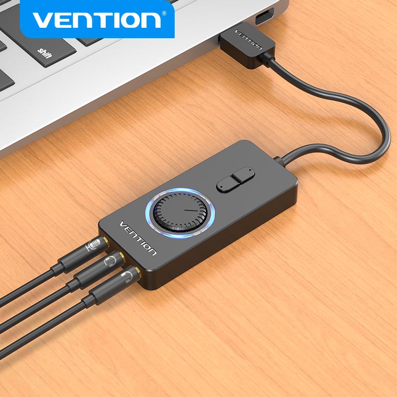 Vention-tarjeta de sonido USB, interfaz de Audio, conector externo, micrófono de 3,5mm, adaptador de Audio para altavoz, portátil, PS4, PC, auriculares, tarjeta de sonido