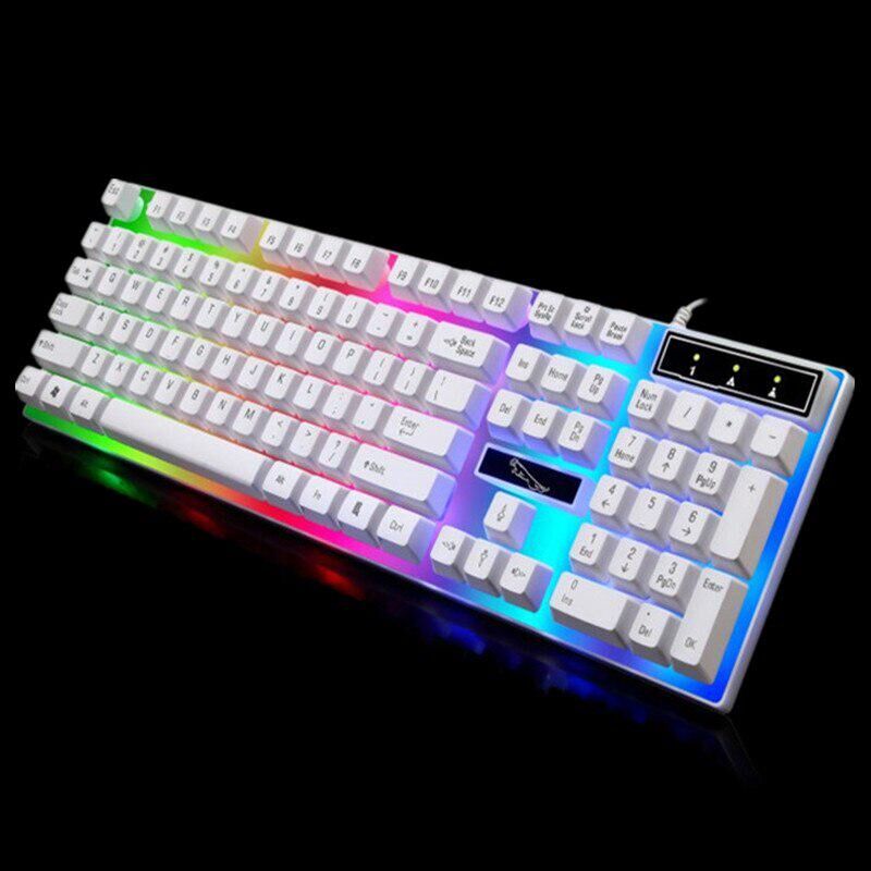 Smile Teclado de ordenador USB con cable, teclado colorido con retroiluminación, teclado de juego resistente al agua