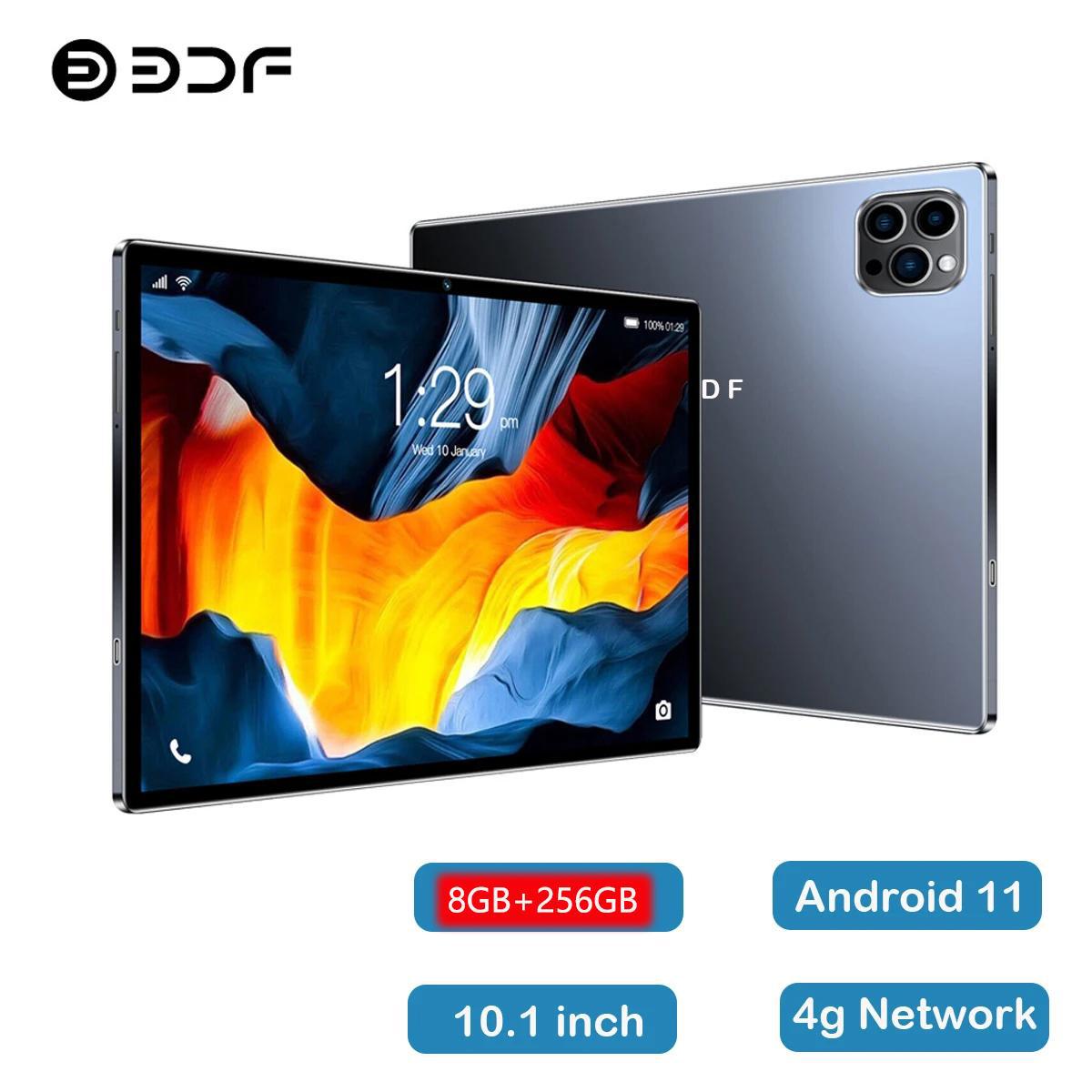 BDF Nuevo 10.1 pulgadas Tempering Glass Tablet Octa Core 8GB RAM 256GB ROM Android 11 Google Play Dual 4G LTE Phone Call Tablet PC