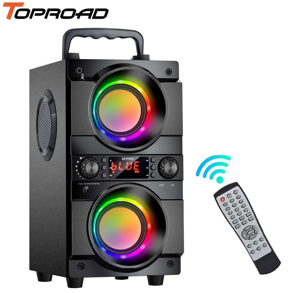 TOPROAD 60W Altavoz Bluetooth portátil grande inalámbrico estéreo bajo Karaoke fiesta altavoces Subwoofer compatible con Radio FM luz LED RGB