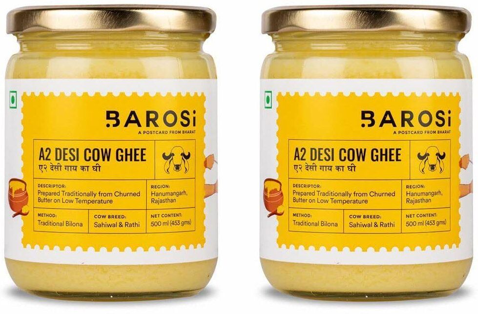 Mantequilla Ghee de leche A2 (2x500ml), Juego de Ghee de vaca Desi A2, Barosi