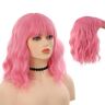 WTB Peinado corto ondulado rosa sintético con flequillo para mujeres, pelucas para fiesta de Cosplay, pelo falso Bob resistente al calor