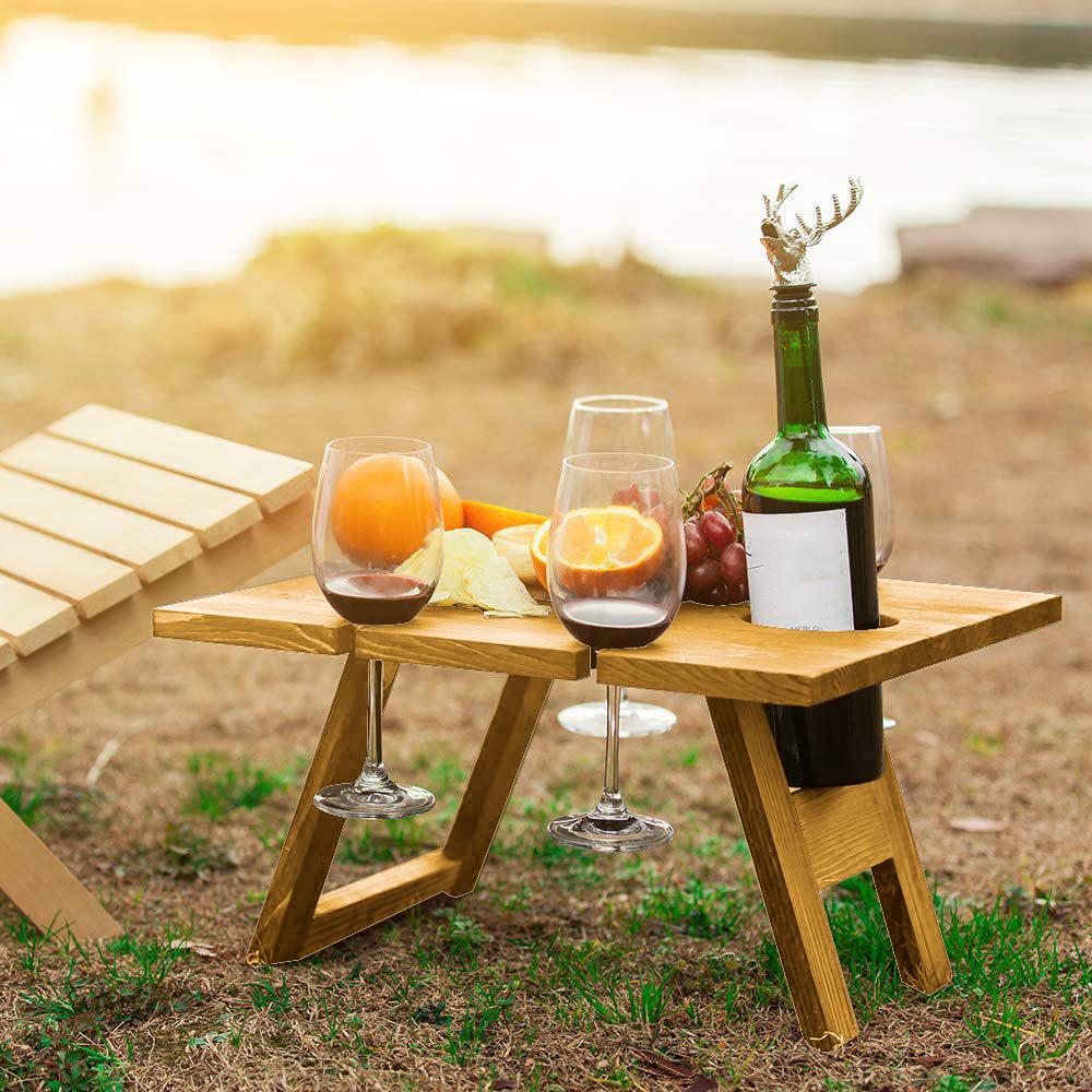 PDTO Nueva mesa de picnic de madera mesa de vino portátil al aire libre plegable jardín camping playa