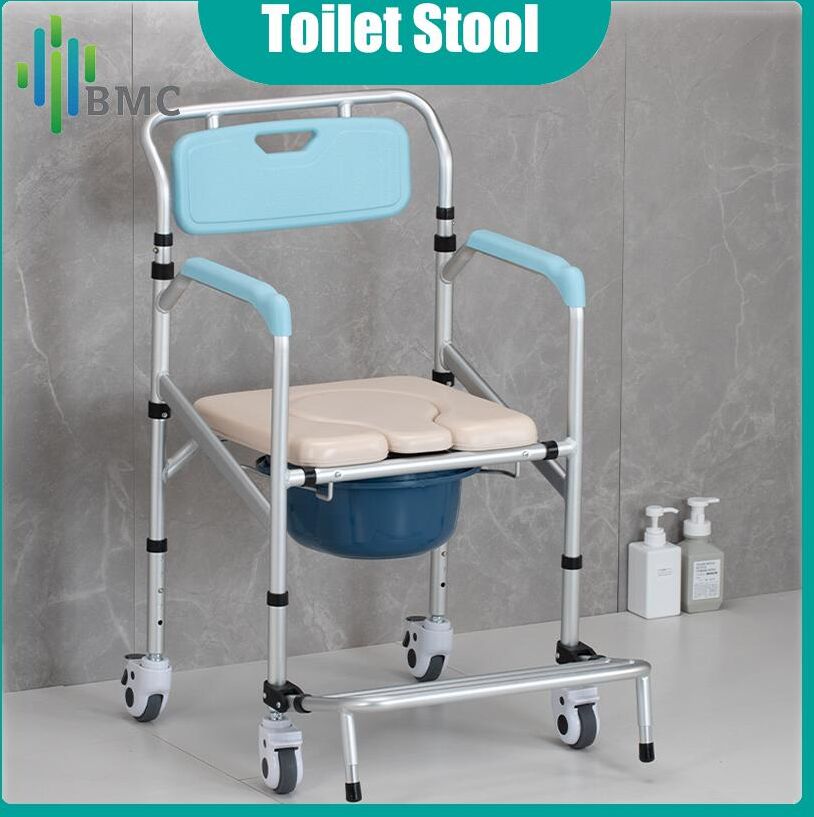 BMC-asiento de baño móvil con ruedas ajustable para ancianos, sillas de baño antideslizantes, taburete de inodoro en cuclillas, silla especial para el hogar