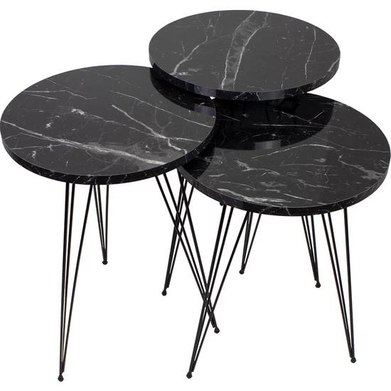 Miru Homes Juego de 3 mesas anidadas con patas de metal con diseño de mármol