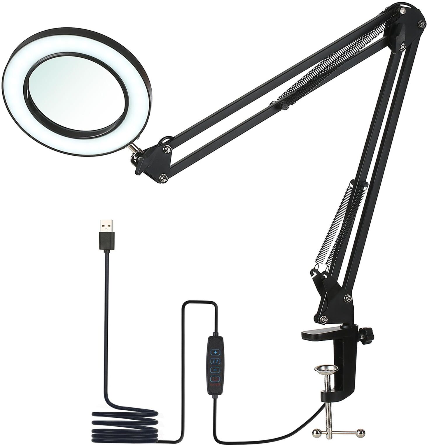 Lámpara de mesa Neoglint Flexible Clampon con lupa 8x brazo oscilante LED regulable luz de escritorio 3 colores