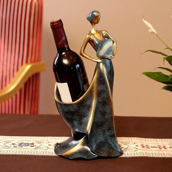 weihexin Modelo de chica guapa, estante para vino, estante para botellas de vino, escultura práctica, soporte para vino, accesorios de decoración del hogar