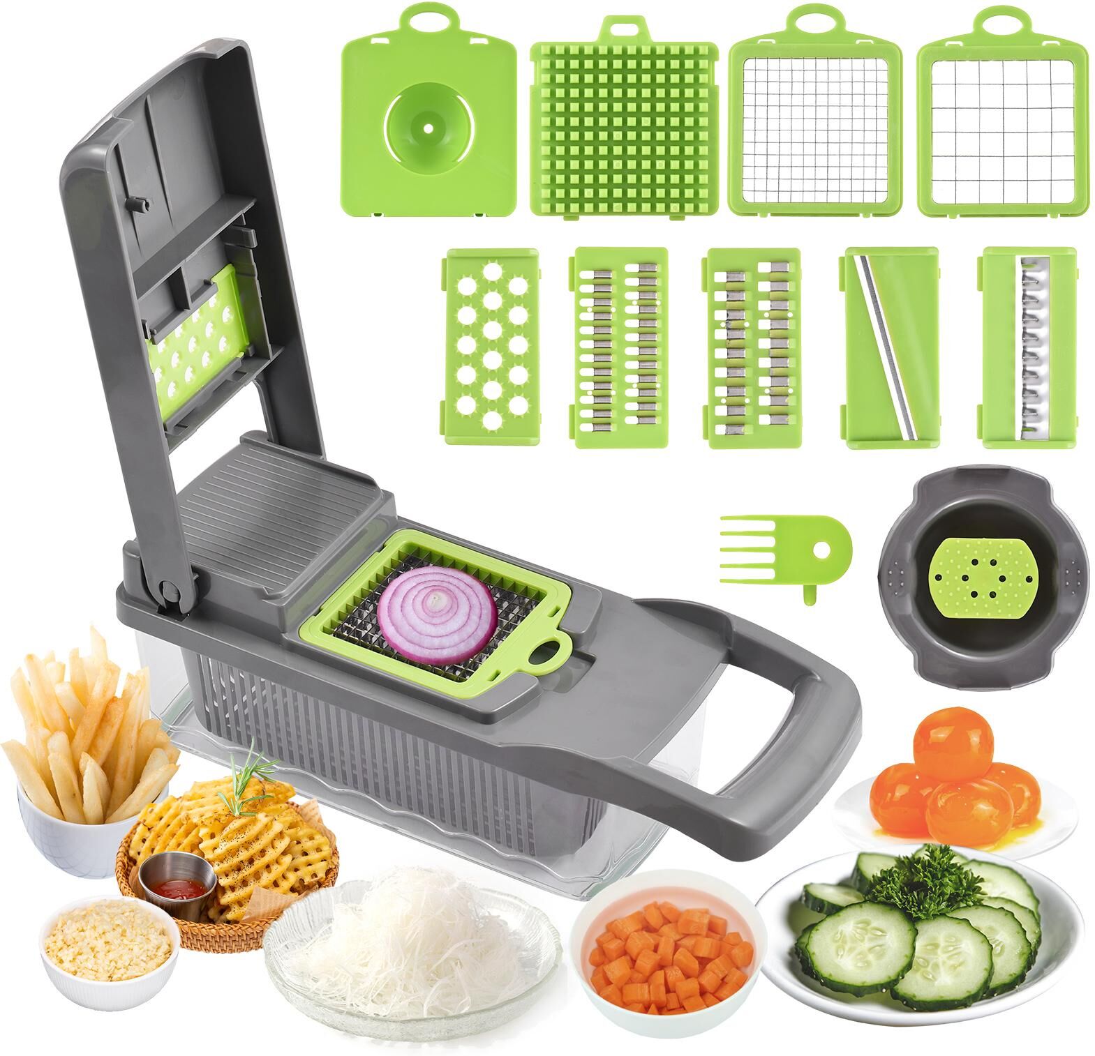 TOMTOP JMS Cortador de verduras multifuncional, picador de cebolla y verduras, herramienta compuesta de cocina, rebanador