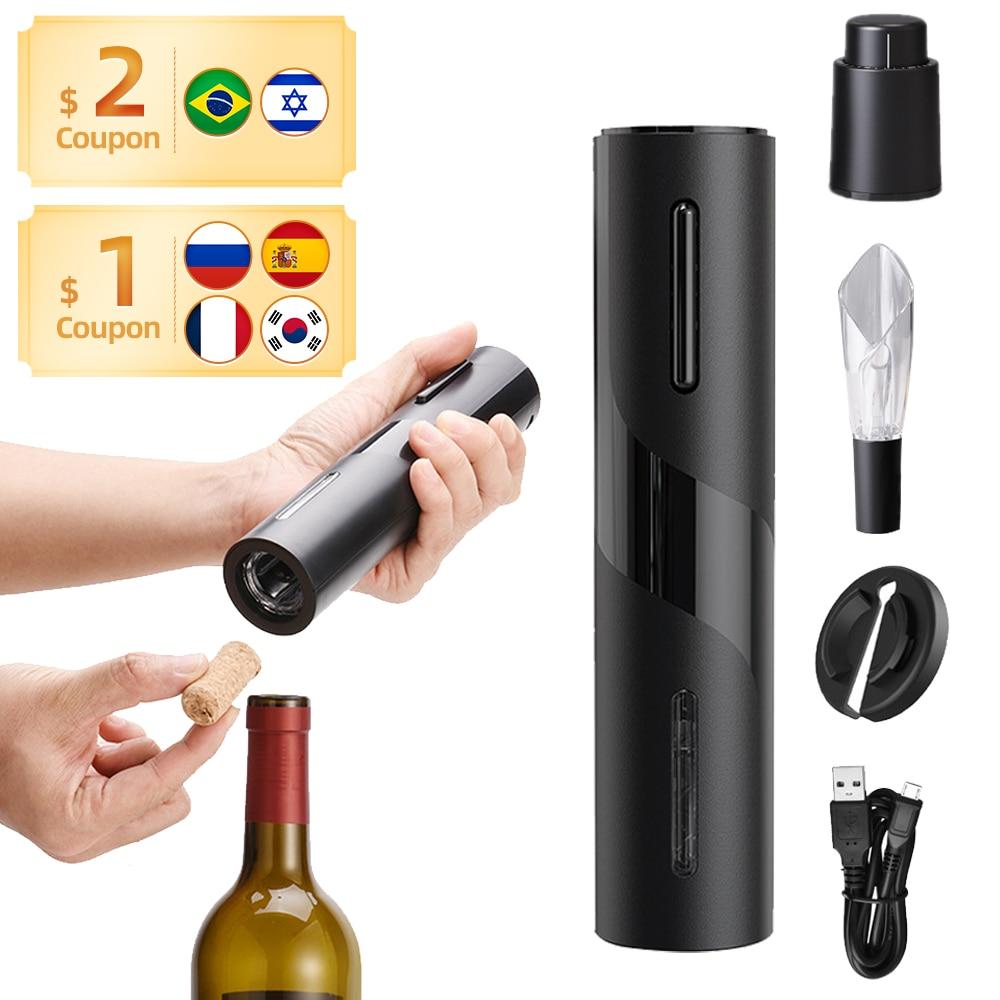 LeBang Cortador de láminas de apertura de botella de vino eléctrico recargable Sacacorchos automático con traje de cable de carga USB para el abridor de latas de la barra de cocina