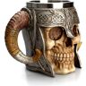 Abby Department Taza de calavera de acero inoxidable vikingo Ram con cuernos Pit Lord Warrior cerveza Stein jarra taza de café taza de té