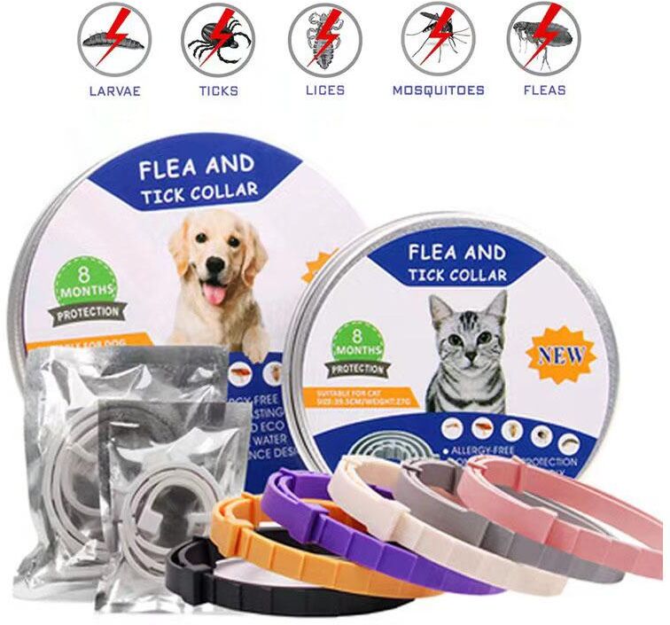 Han Ming Perro antipulgas y garrapatas antiparasitarias Collar para gatos repelente de mosquitos retráctiles collares para mascotas para cachorros gatos perros grandes