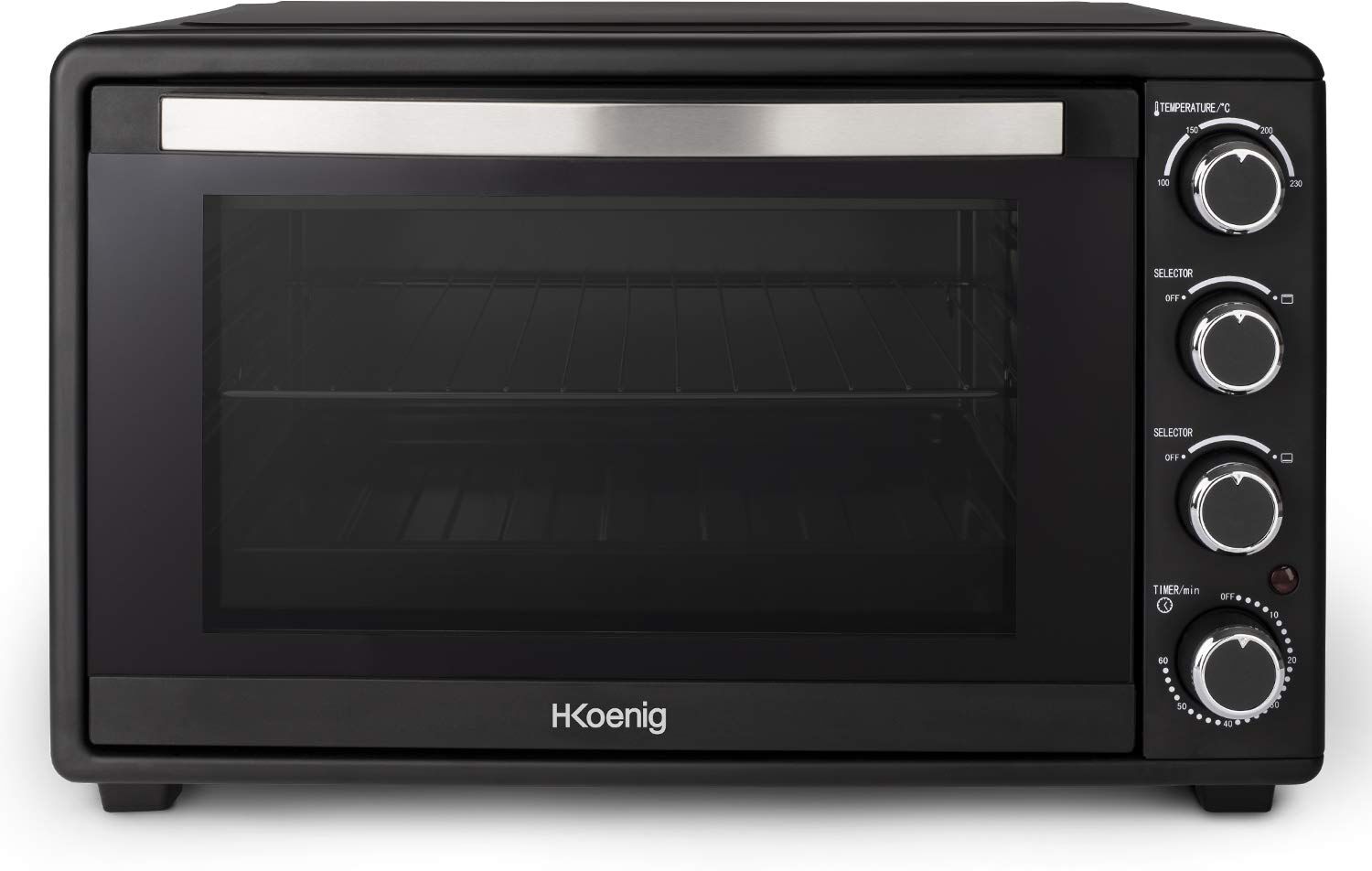 H.Koenig FO45 Horno electrico Sobremesa, Capacidad de 45L, 2000W, Iluminacion Interior y Funcion Conveccion, Temperatura hasta 230 C, con temporizador