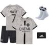 Santra Sports Wear Psg Mbappe Gris Away Camiseta De Fútbol Para Niños Conjunto De 4 Jersey Pantalones Cortos Calcetines Muñequera