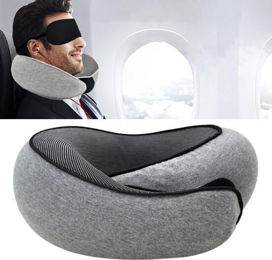 MUQZI Almohada de viaje para el cuello de espuma viscoelástica, soporte de 360 ​​grados, almohada para avión en forma de U con cinta de sujeción ajustable, almohada para siesta