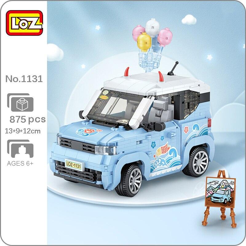 LOZ 1131 Modelo de vehículo Azul Coche Jeep Globo Monte Fuji Pintura Caballete DIY Mini Bloques Ladrillos Construcción Toy no Box