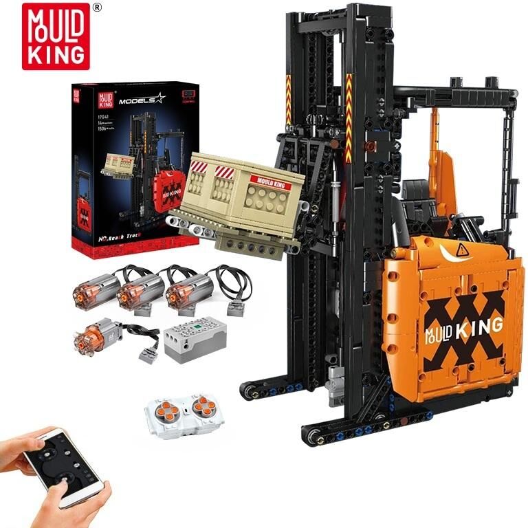 MOULD KING 17040, camión de bloques de construcción de alcance técnico, carretilla elevadora a control remoto, vehículo de construcción, juguetes de ingeniería para niños, regalos de cumpleaños