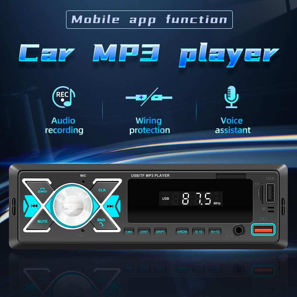 icreative Reproductor de mp3 del coche Radio estéreo del coche Bluetooth FM AUX en sintonizador de radio USB con pantallas de segmento LED 1 Din Reproductor multimedia para coche