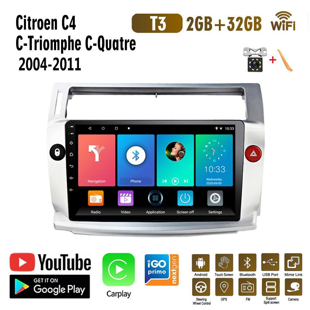 BAODANDP Radio de coche 2 Din para Citroen C4 c-triomphe c-quatre Pallas 2004-2014 Android WiFi reproductor Multimedia GPS Carplay 2 + 32GB