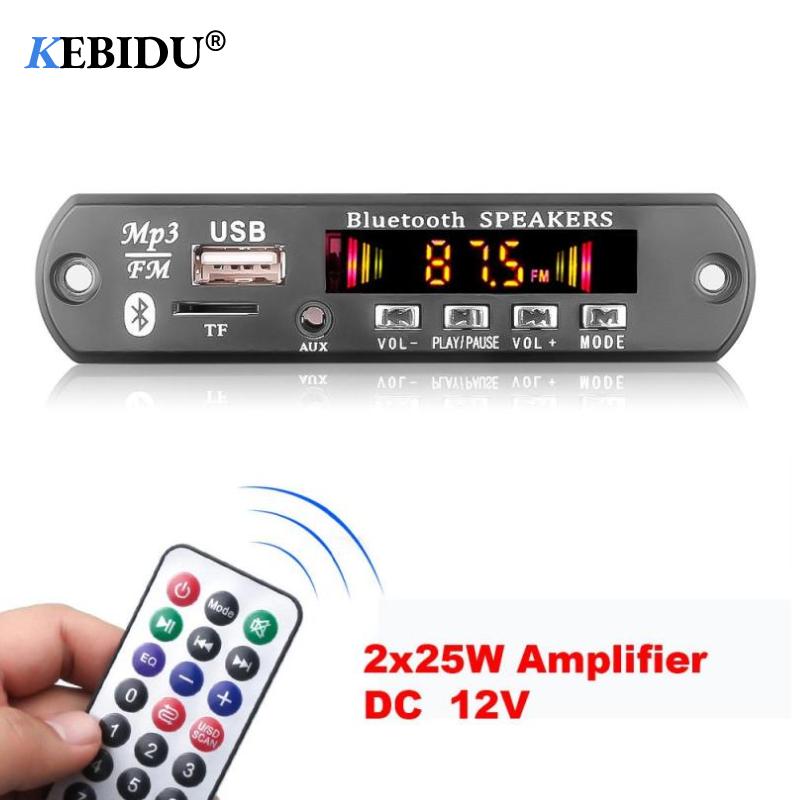 YJMP TechL Decodificador Reproductor de MP3 Bluetooth 5.0 Radio FM TF USB AUX Módulo de grabadora estéreo con pantalla a color Control remoto Soporte 2 * 25W amplificador de potencia DC 6v-18v