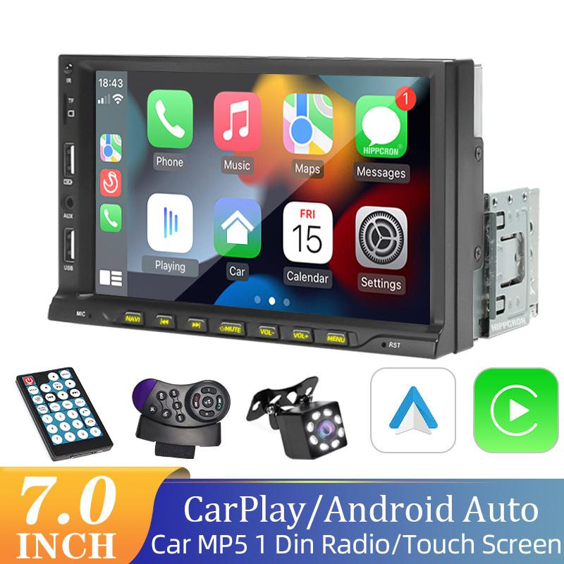 SageTechnology Radio para coche, reproductor MP5 1 Din, pantalla táctil de 7 pulgadas, Multimedia, FM, entrada auxiliar, Bluetooth, USB, Mirror Link, radio Universal para coche