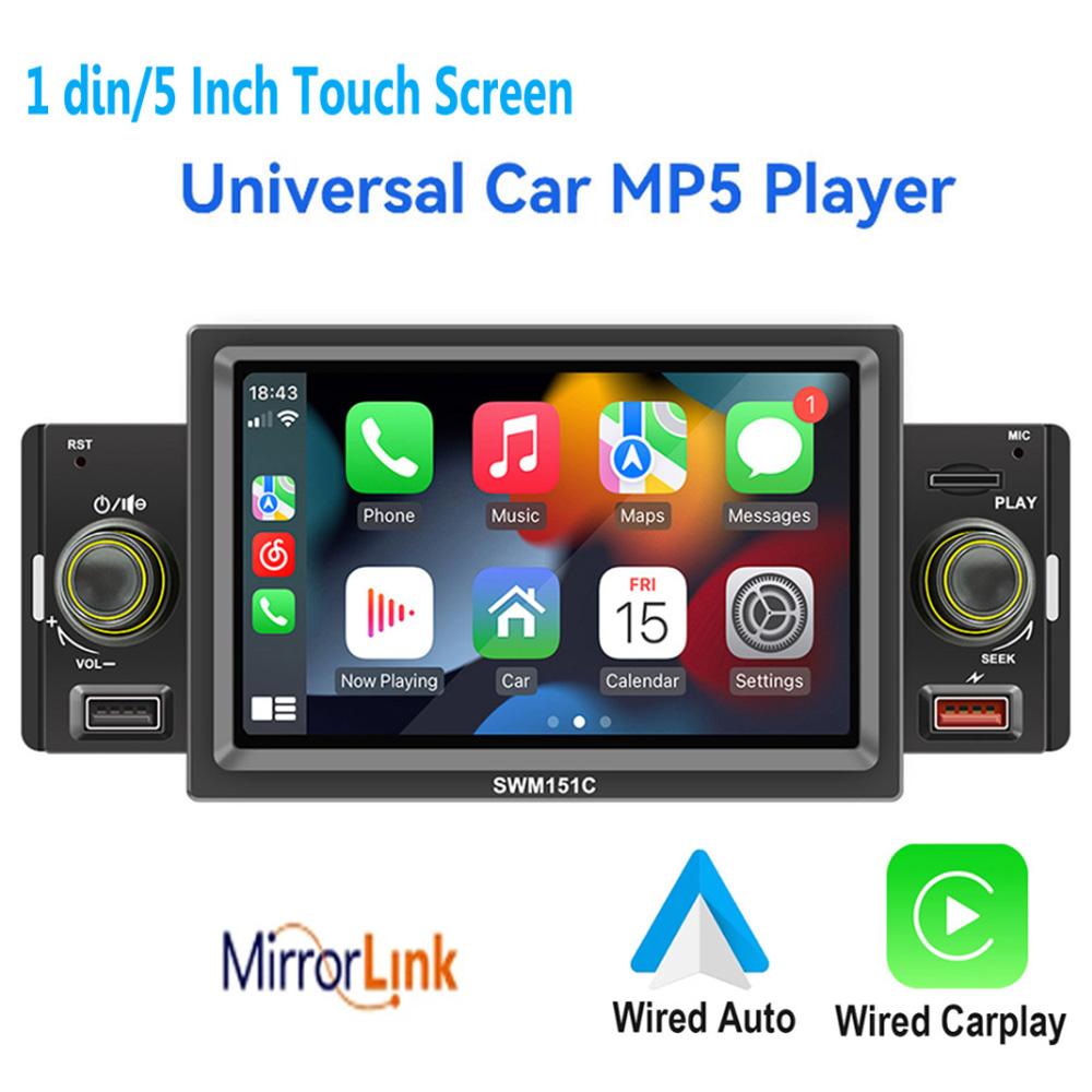 icreative Radio para coche de 5 pulgadas, 1 Din, CarPlay, Android, reproductor Multimedia para automóvil, Bluetooth, MirrorLink, receptor FM para Volkswagen, Nissan, Toyota
