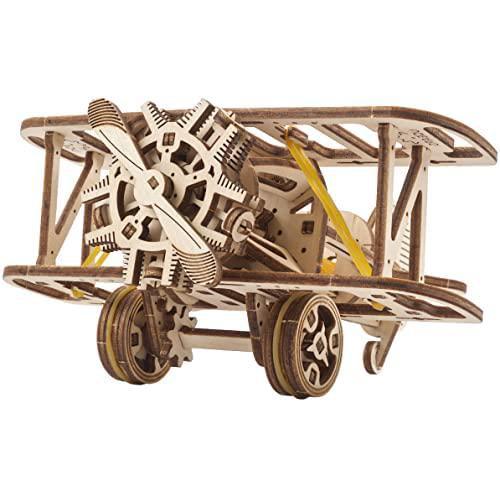 UGEARS Mini-Biplane 3D Rompecabezas de Madera - Kit de Avión Modelo Mecánico para Adultos