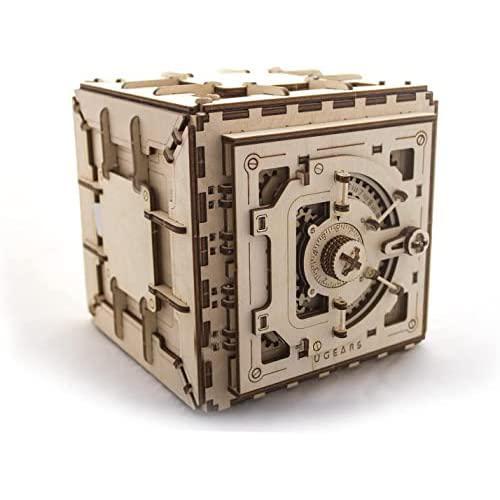UGEARS Caja fuerte modelo UGEARS Rompecabezas de madera 3D Caja fuerte mecánica de bricolaje