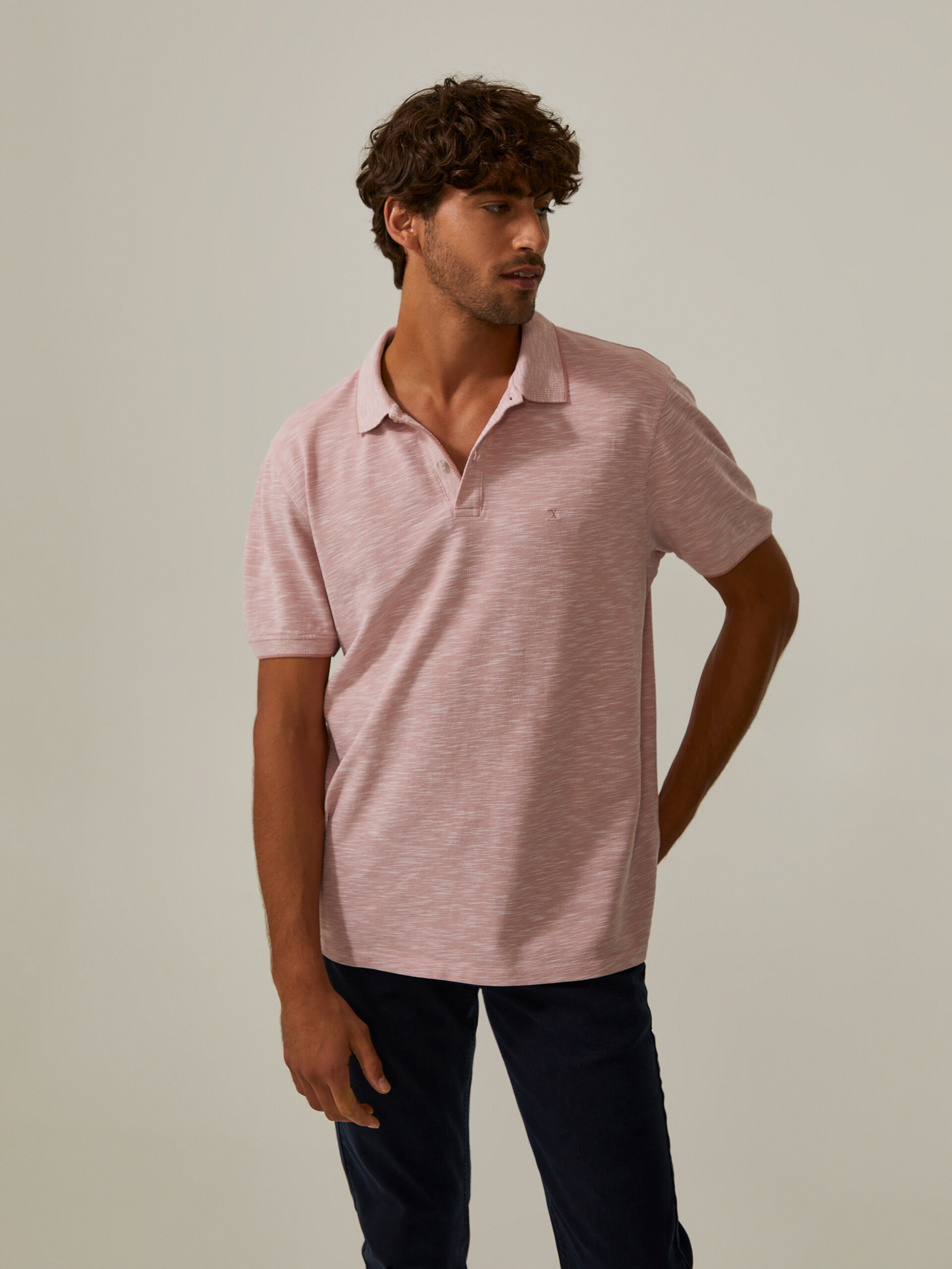 Decenio Polo de piqué de punto bicolor Rosa