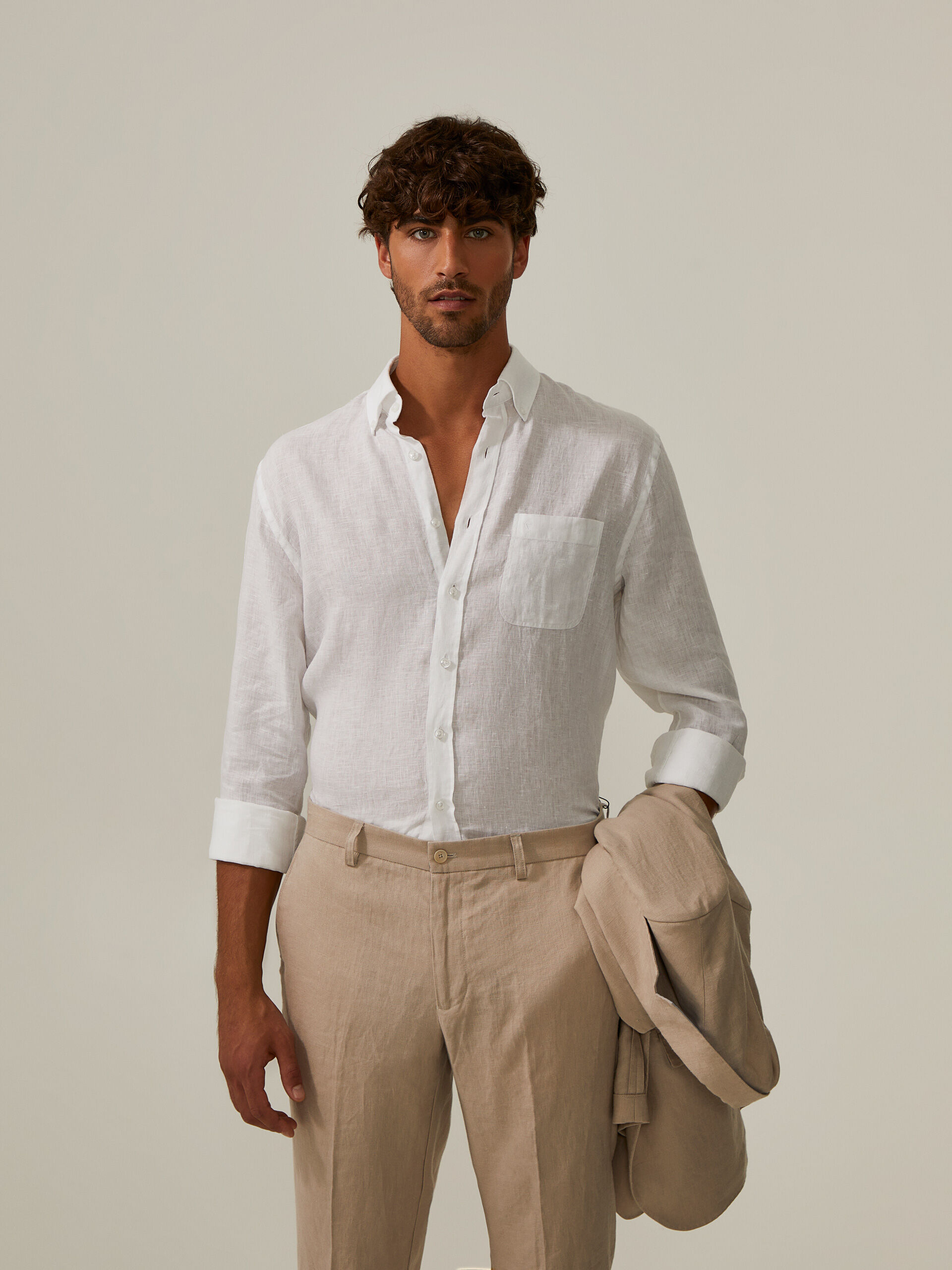 Decenio Pantalón chino de lino Beige Oscuro