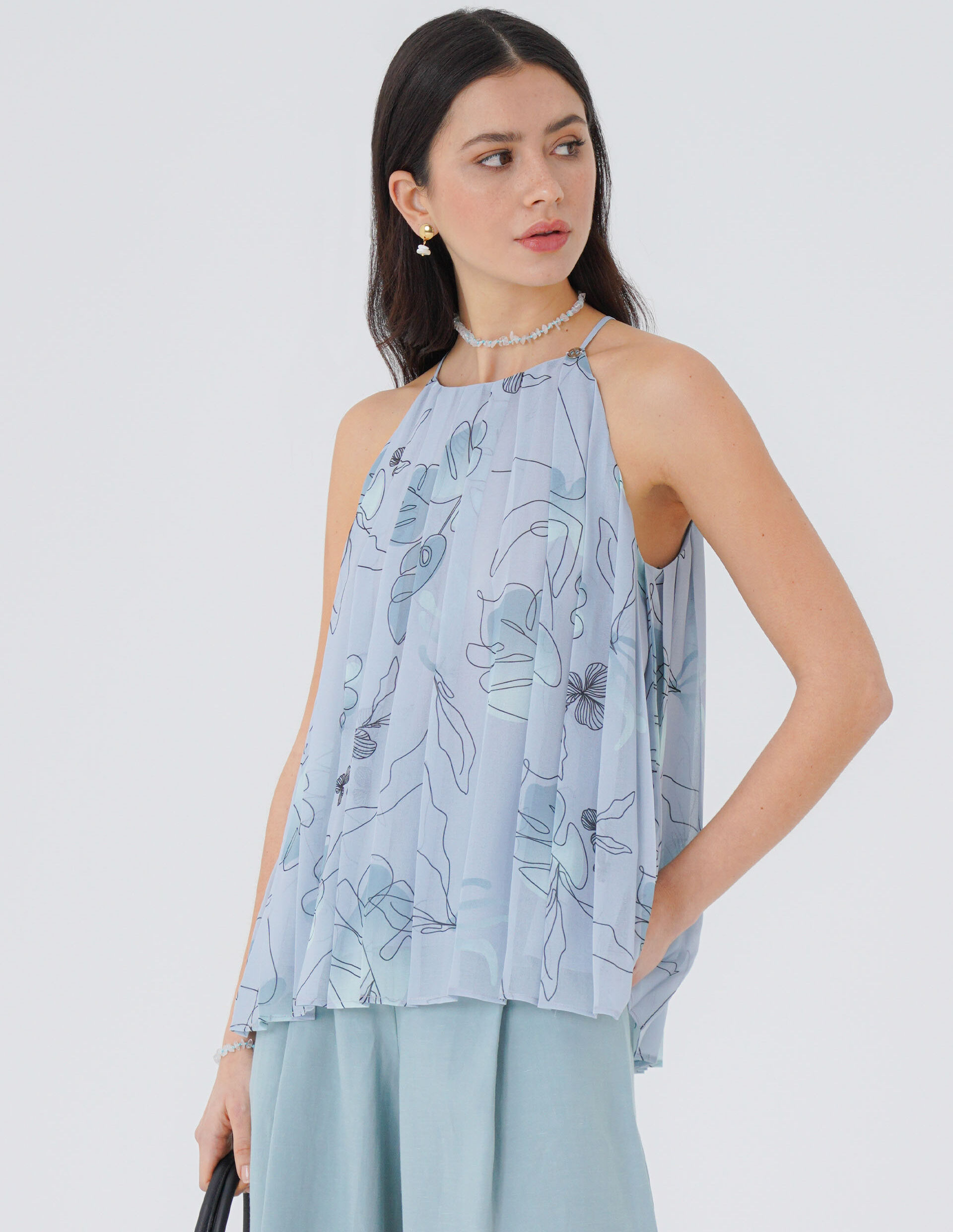 Decenio Top plisado con estampado floral Azul Claro