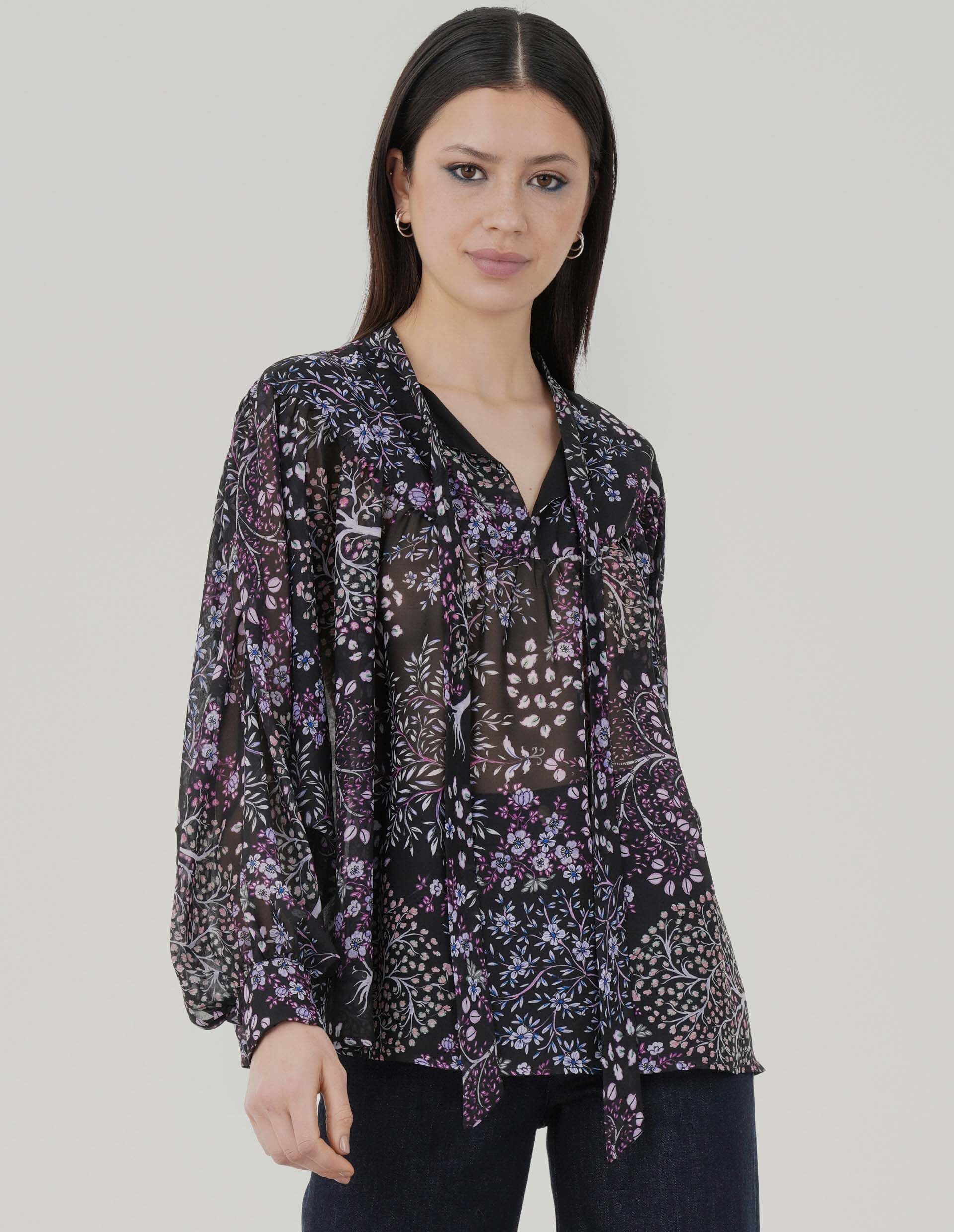 Decenio Camisa con estampado floral Negro