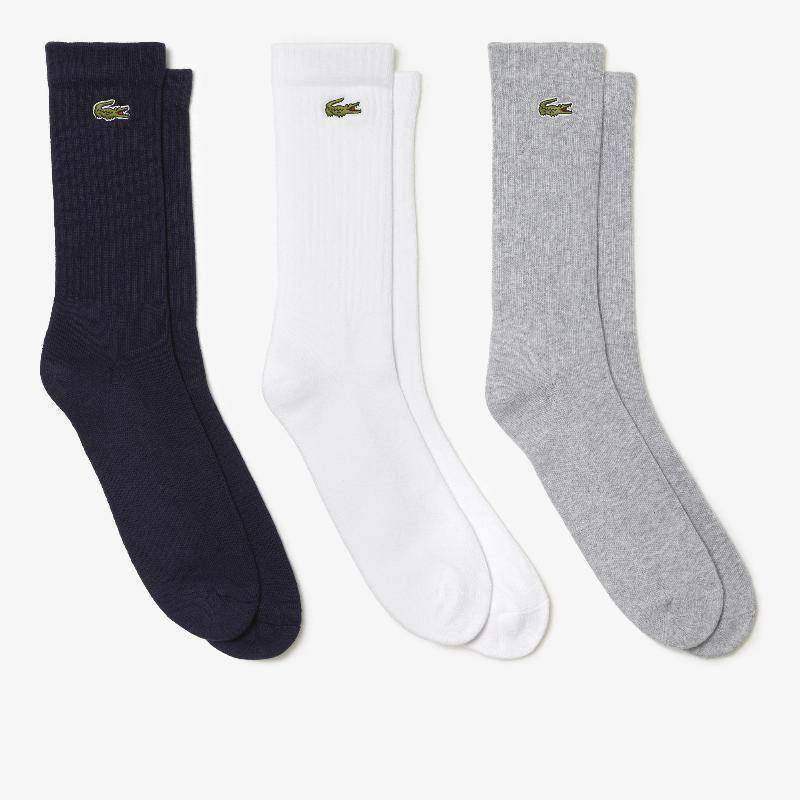 Calcetines Lacoste Sport Corte Alto Gris Blanco Azul 3 Pares -  -39-42