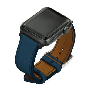 Noreve Correa de cuero para reloj Apple Watch – Griffe 1 Blu mediterran Caja - Inserciones de 42 / 44 / 45 mm negras + hebilla con hebijón plateada