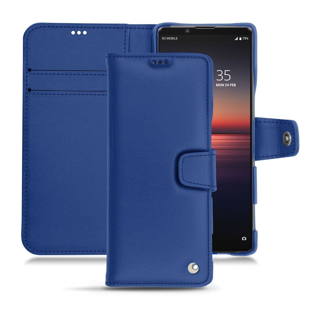 Noreve Funda de piel Sony Xperia 1 II Perpétuelle Bleu océan