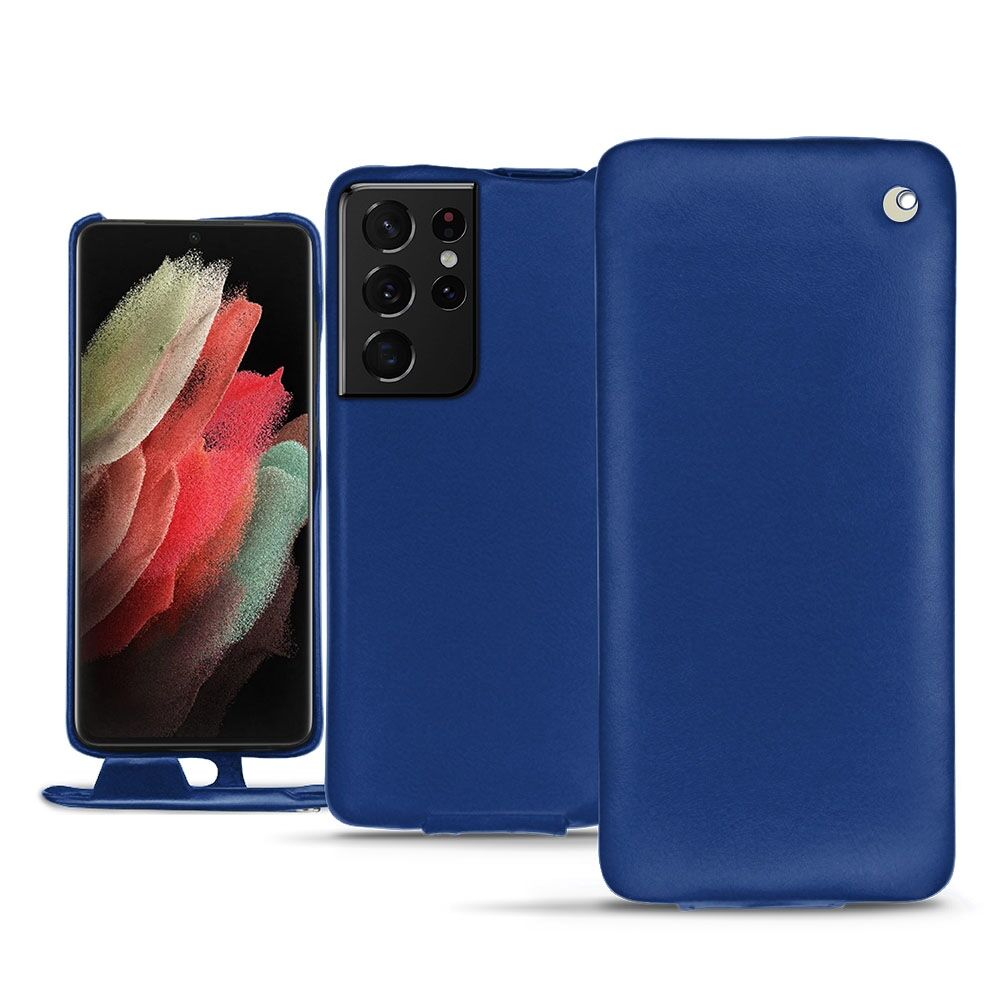 Noreve Funda de piel Samsung Galaxy S21 Ultra Perpétuelle Bleu océan