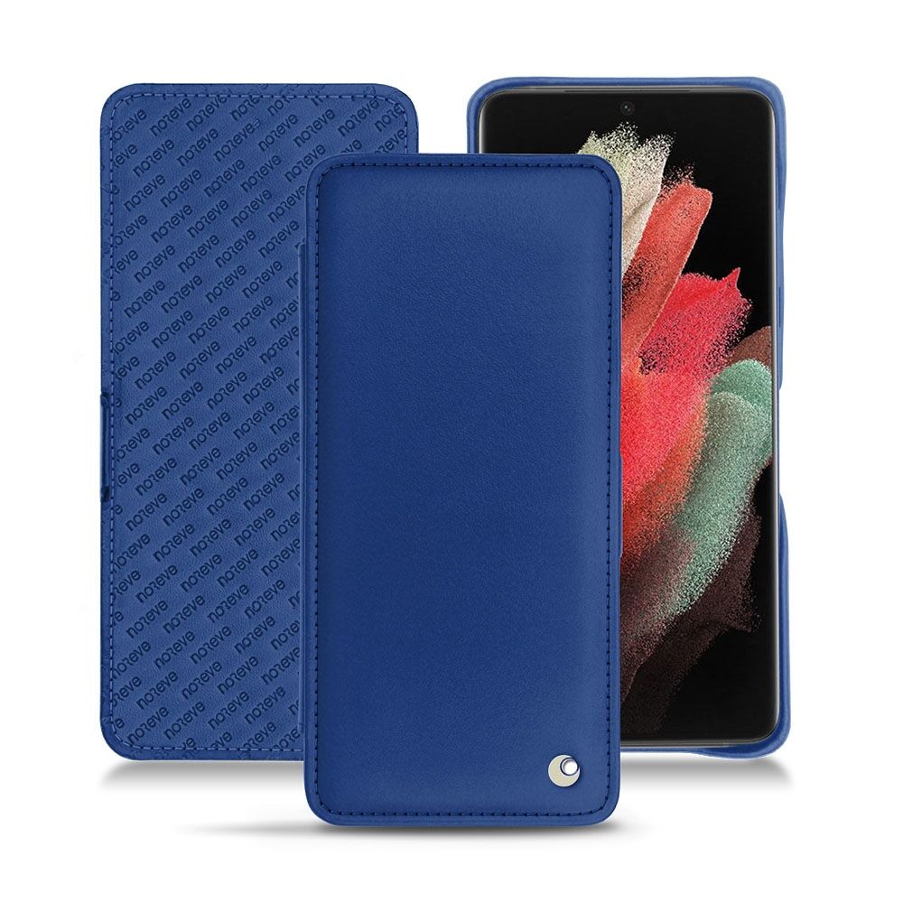 Noreve Funda de piel Samsung Galaxy S21 Ultra Perpétuelle Bleu océan