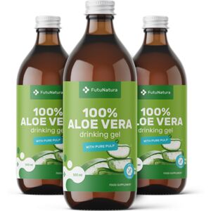 FutuNatura 3x Zumo de aloe vera 100 % con trozos de pulpa, en total 1500 ml