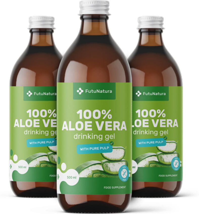 FutuNatura 3x Zumo de aloe vera 100 % con trozos de pulpa, en total 1500 ml