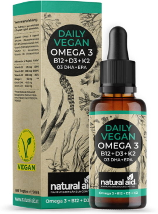 Natural aid® Omega 3 vegano, gotas, 20 ml